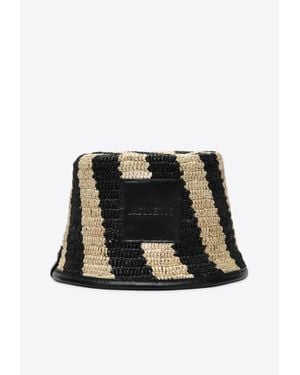 Jacquemus Le Bob Soli Striped Raffia Bucket Hat - Black