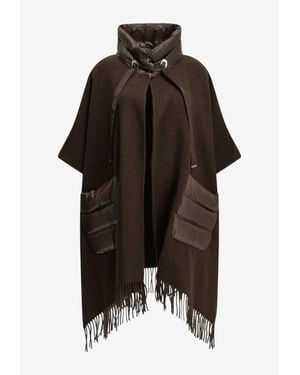 Herno Resort High-Neck Fringed Poncho - Black