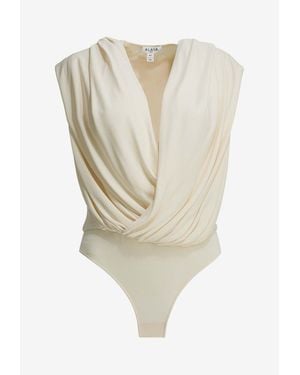 Alaïa Draped Hooded Jersey Bodysuit - White
