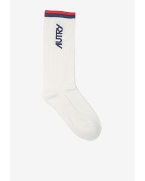 Autry Logo Print Ribbed Socks - White
