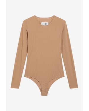 MM6 by Maison Margiela Stretch Jersey Long-Sleeved Bodysuit - Natural