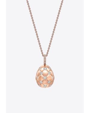 Faberge Treillage Diamond Egg Pendant Necklace - White