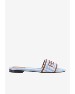 Fendi Sunshine Denim Flat Sandals - White