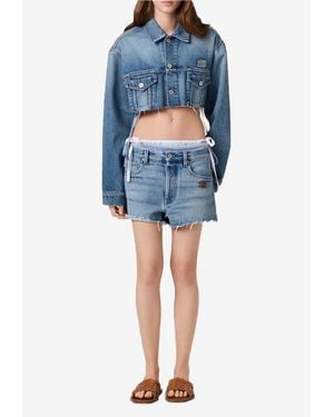 Miu Miu Washed Denim Cropped Jacket - Blue