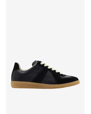 Maison Margiela Replica Leather And Suede Sneakers - Black