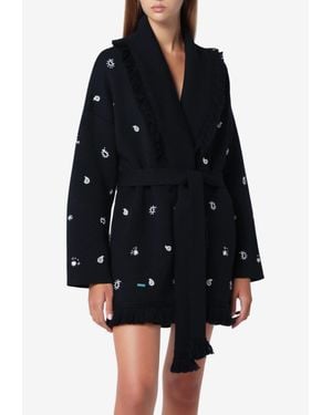 Alanui Echoes Of The Bandana Fringed Wool Cardigan - Black