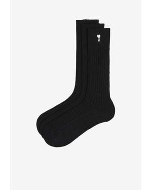 Ami Paris Ami De Coeur Socks -Set Of 3 - Black