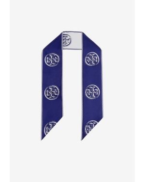 Tory Burch Medallion Logo Ribbon Silk Tie - Blue
