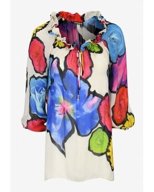 Roberto Cavalli Rose Print Chiffon Blouse - Blue