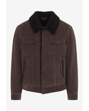 Tom Ford Shearling Collar Corduroy Trucker Jacket - Brown