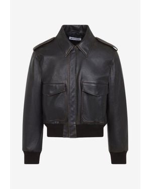 Jil Sander Distressed Leather Jacket - Black