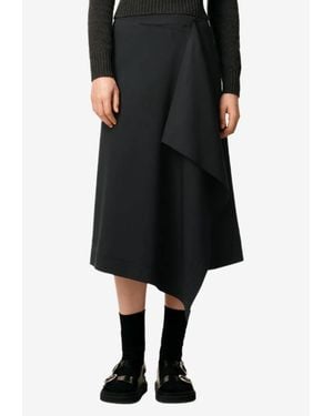 Ami Paris Asymmetrical Wool Midi Wrap Skirt - Black