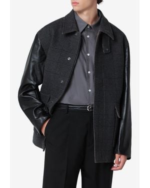Our Legacy Still Check Wool Jacket With Leather Sleeves - Black