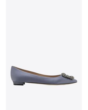 Manolo Blahnik Hangisi Fmc Crystal Buckle Satin Flats - Grey