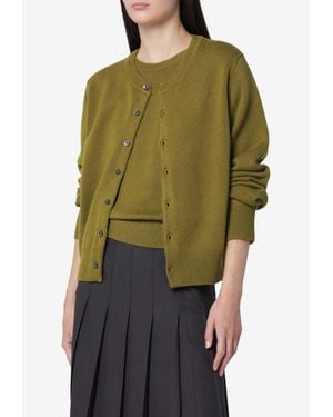 DUNST Crewneck Wool-Blend Cardigan - Green