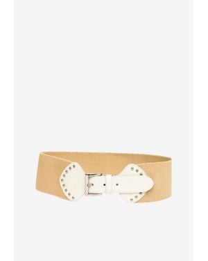 Prada Leather-Trimmed Buckled Waist Belt - White