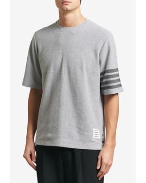 Thom Browne 4-Bar Stripes Textured Pique T-Shirt - Gray