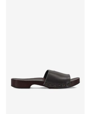 LA ROSE Studded Leather Clogs - White