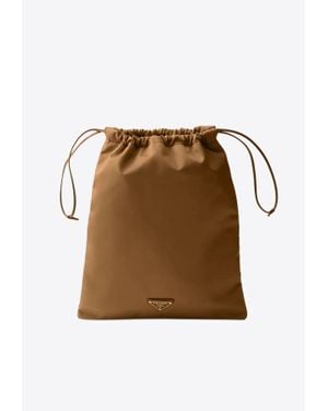 Prada Triangle Logo Travel Pouch Bag - Brown