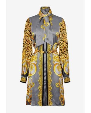 Versace Cheetah Foulard Print Mini Silk Shirt Dress - Multicolor