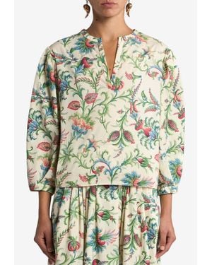 Etro Floral Print Poplin Boxy Blouse - Green