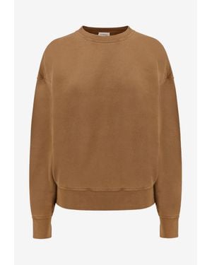 Saint Laurent Logo Tag Crewneck Sweatshirt - Brown