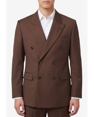 Lardini Double-Breasted Wool Blazer - Brown