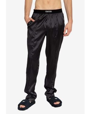 Tom Ford Logo Waistband Silk Pajama Pants - Black