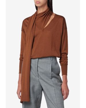 Roberto Collina V-Neck Wool Top With Scarf - Brown