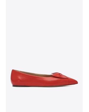 Ferragamo Gwen Bow Leather Pointed-Toe Flats - Red