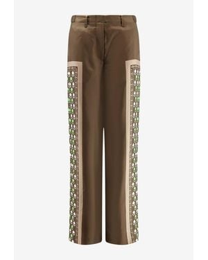 Tory Burch Printed Silk Wide-Leg Trousers - Natural