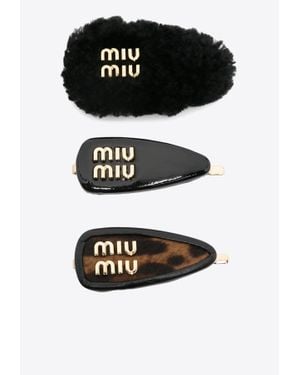 Miu Miu Logo Lettering Hair Clips - Black