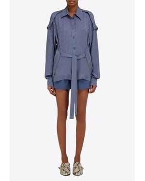 Ferragamo All-Over Monogram Button-Up Shirt - Blue