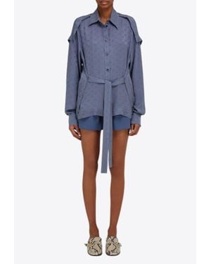 Ferragamo All-Over Monogram Button-Up Shirt - Blue