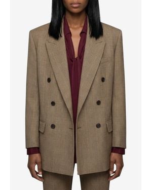 Saint Laurent Double-Breasted Glen Plaid Blazer - Brown