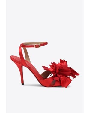 Ferragamo Ghilly 95 Flower Applique Satin Sandals - Red