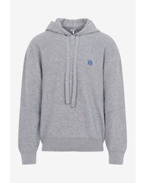 Loewe Logo-Embroidered Hooded Sweatshirt - Gray