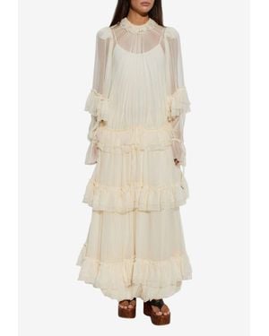 Chloé Ruffled Chiffon Maxi Tiered Dress - Natural