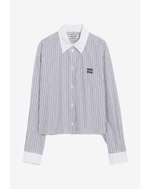 Miu Miu Embroidered Logo Striped Shirt - White
