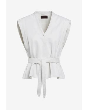 Lemaire Belted V-Neck Denim Top - White
