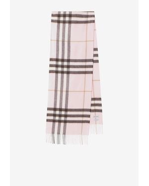 Burberry Cashmere Check Fringed Scarf - White