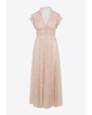 Alberta Ferretti Floral Lace Maxi Dress - Natural