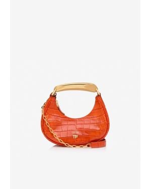Tom Ford Mini Bianca Hobo Bag In Croc Embossed Leather - Orange