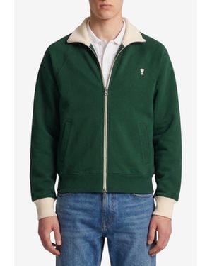 Ami Paris Ami De Coeur Zip-Up Sweatshirt - Green