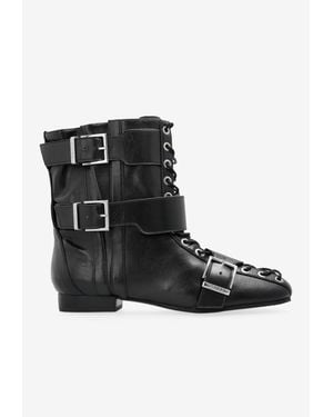 Ganni Vegan Leather Ankle Boots With Lace And Buckles - Black