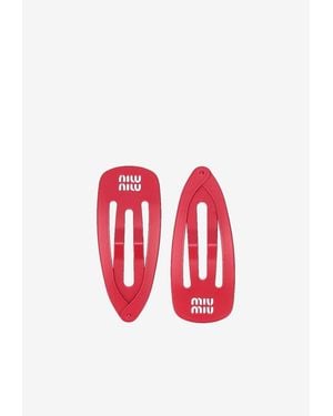 Miu Miu Logo Hair Clips - Red