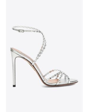 Aquazzura Love Struck 105 Metallic Leather Sandals - White
