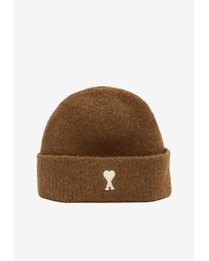 Ami Paris Ami De Coeur Alpaca Wool Beanie - Brown