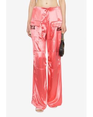 Fendi Wide-Leg Satin Cargo Pants - Red