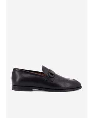 Ferragamo Florio Gancini Leather Loafers - Black